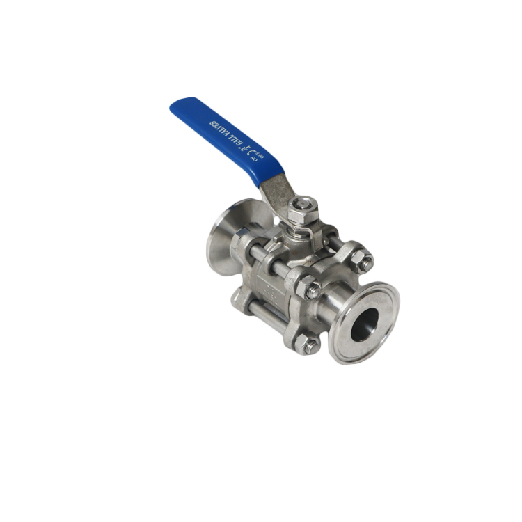 Sanitary Three piece tri-clamp PTFE encapsulated ball valve 1000WOG