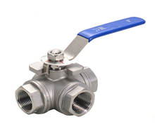 Female NPT 3-Way-Ball Valve L-port 1000WOG Level Handle with Direction Plate