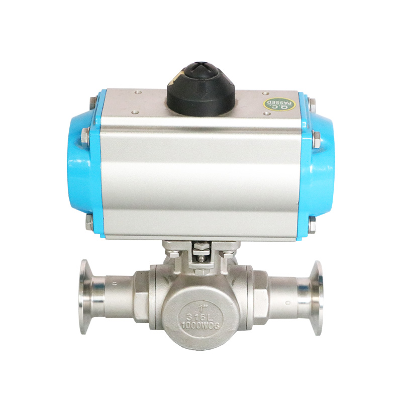 Sanitary Tri Clamp Pneumatic Actuated 3 Way Ball Valve from China ...